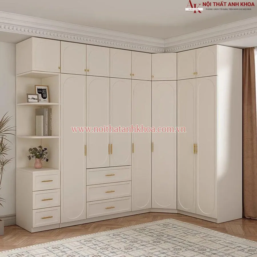 Tủ Quần Áo Gỗ Công Nghiệp Màu Trắng Phong Cách Tân Cổ Điển