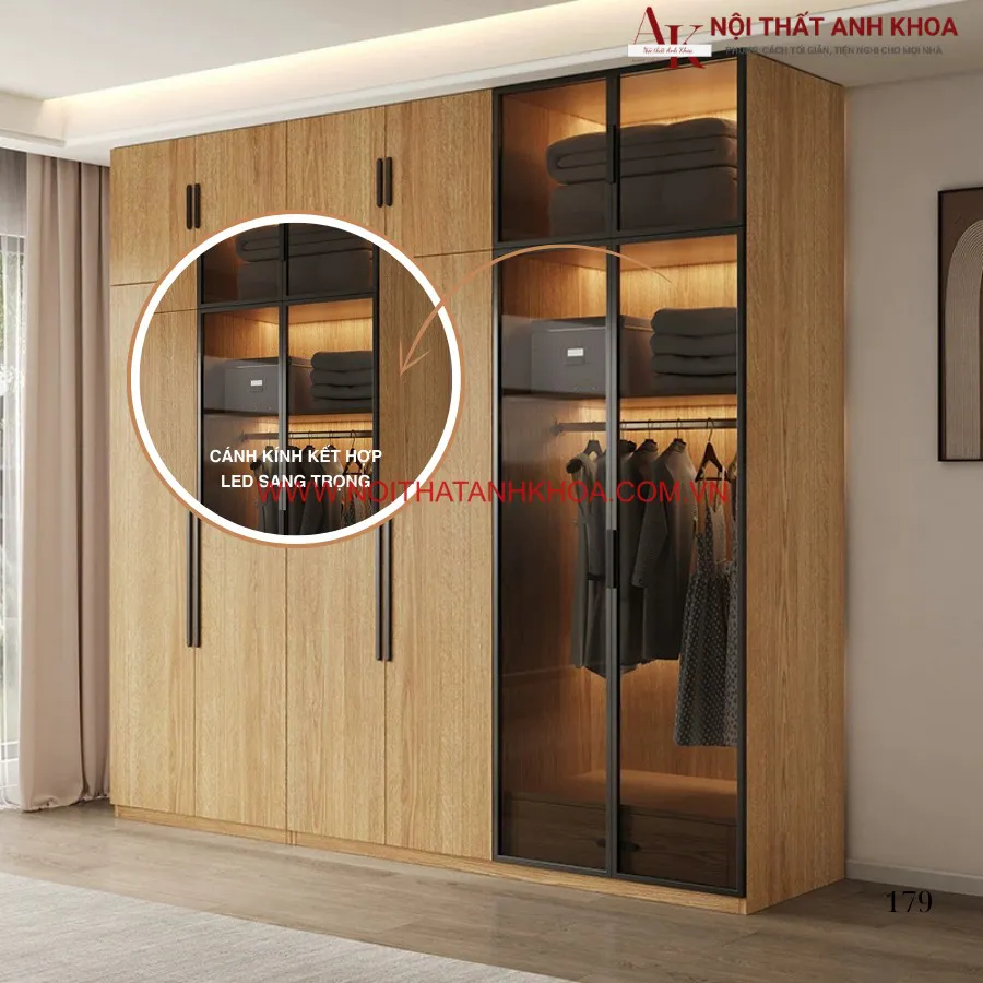 Tủ Quần Áo Gỗ Công Nghiệp Màu Vàng Vân Gỗ Đẹp Hiện Đại Giá Rẻ