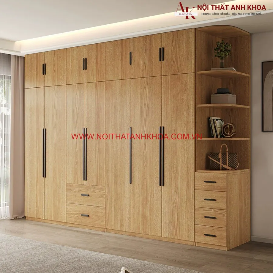 Tủ Quần Áo Gỗ Công Nghiệp Màu Vàng Vân Gỗ Đẹp Hiện Đại Giá Rẻ