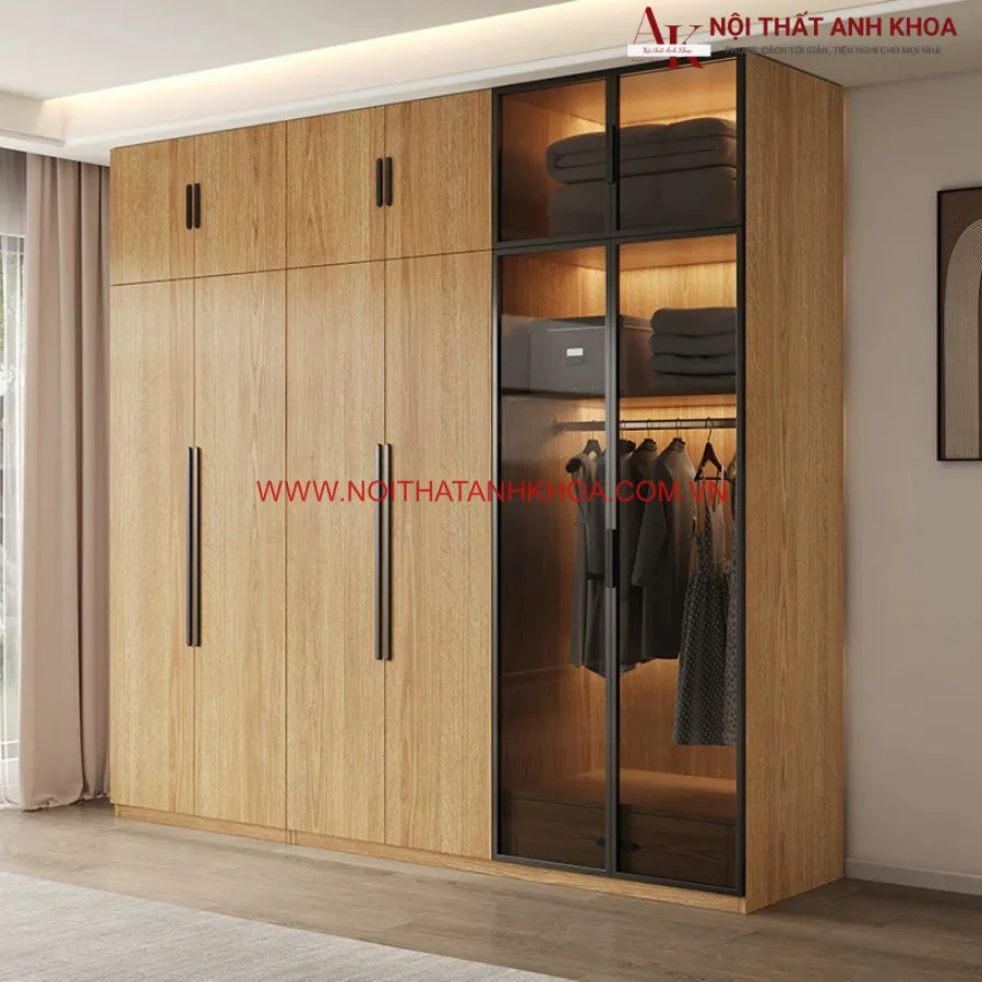 Tủ Quần Áo Gỗ Công Nghiệp Màu Vàng Vân Gỗ Đẹp Hiện Đại Giá Rẻ