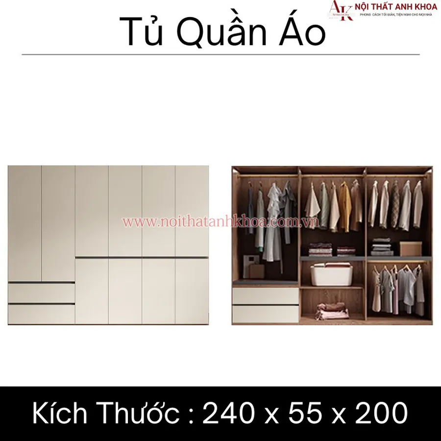 Tủ Quần Áo Gỗ Công Nghiệp MDF Đa Dạng Kích Thước Mẫu Mã
