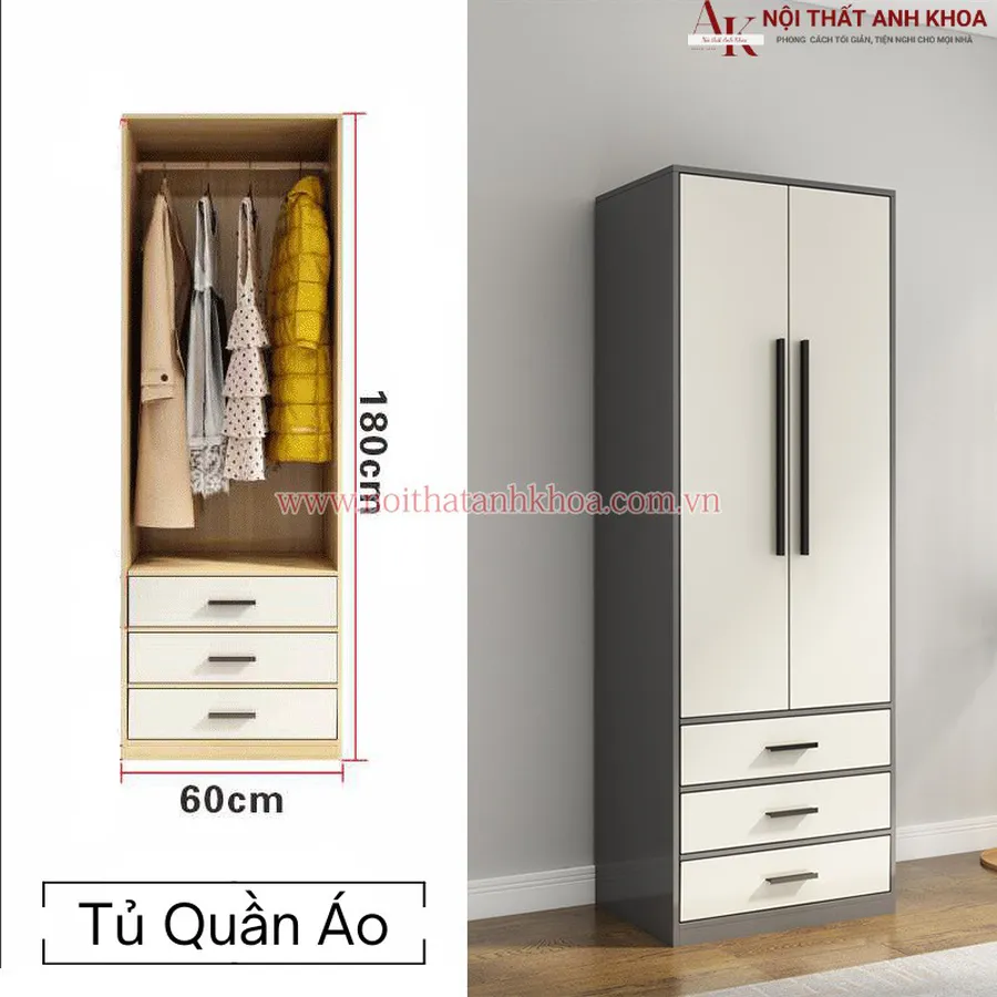 Tủ Quần Áo Gỗ Công Nghiệp MDF Phủ Melamine Giá Rẻ