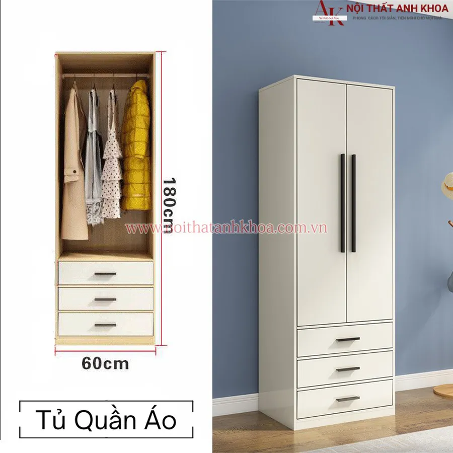 Tủ Quần Áo Gỗ Công Nghiệp MDF Phủ Melamine Giá Rẻ