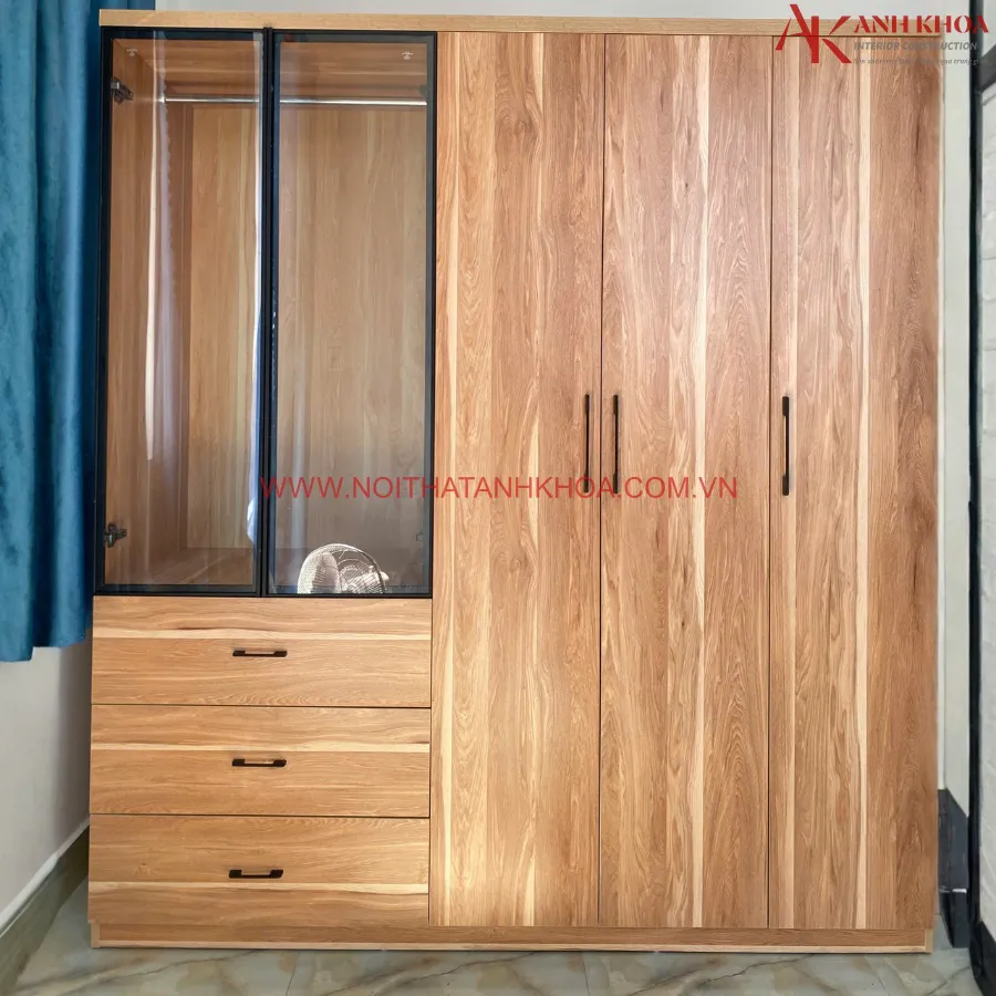 Tủ Quần Áo Gỗ Công Nghiệp Phối Cánh Kính Đẹp Sang Trọng