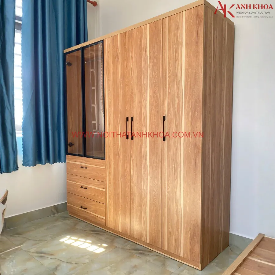 Tủ Quần Áo Gỗ Công Nghiệp Phối Cánh Kính Đẹp Sang Trọng
