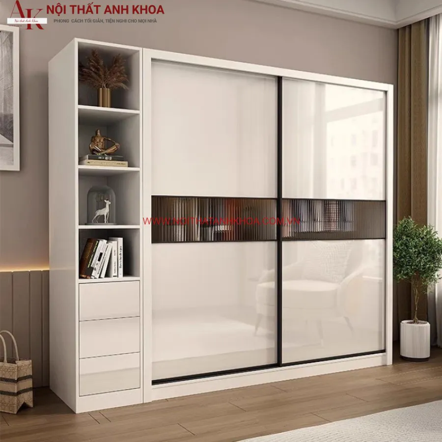 Tủ Quần Áo Gỗ Công Nghiệp Phối Điểm Nhấn Hiện Đại