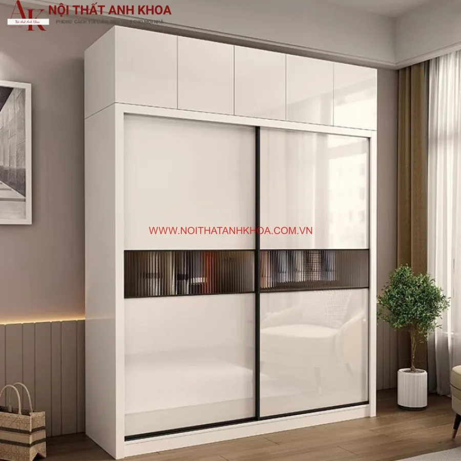 Tủ Quần Áo Gỗ Công Nghiệp Phối Điểm Nhấn Hiện Đại