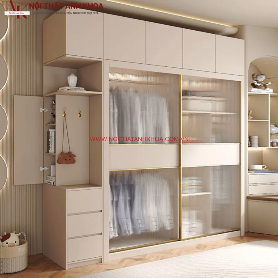 Tủ Quần Áo Gỗ Công Nghiệp Phối Kính Đẹp Hiện Đại