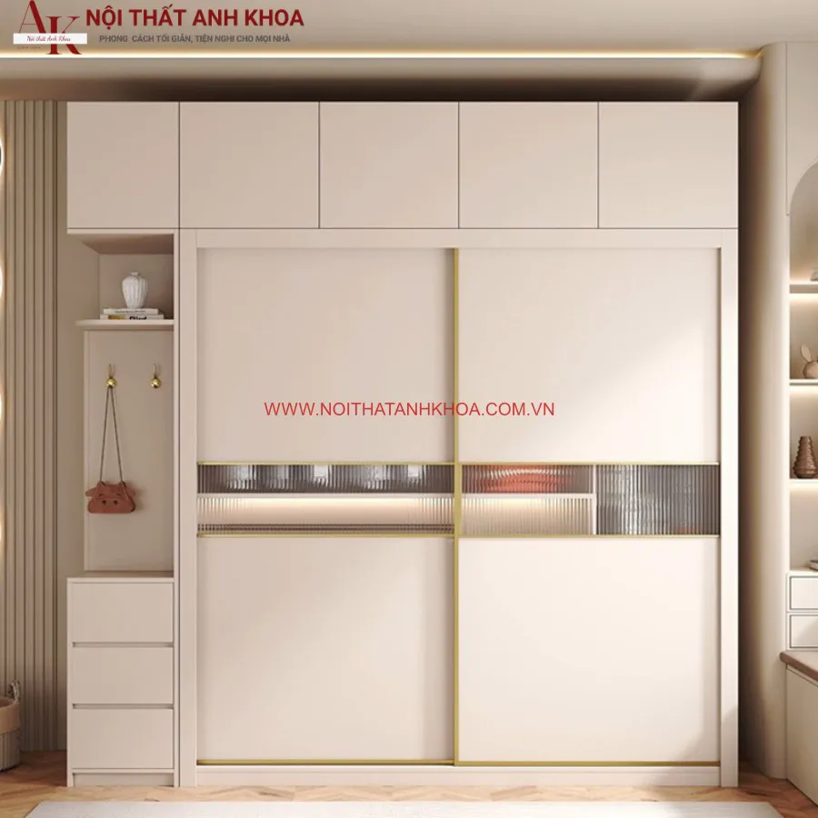 Tủ Quần Áo Gỗ Công Nghiệp Phối Kính Đẹp Hiện Đại