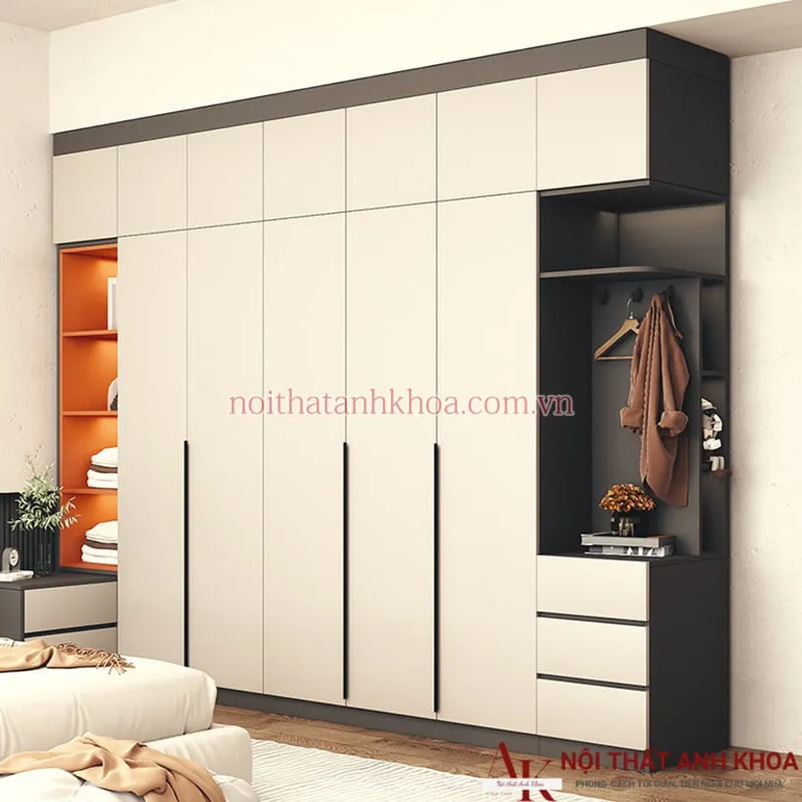 Tủ Quần Áo Gỗ Công Nghiệp Thiết Kế Kịch Trần Sang Trọng Hiện Đại