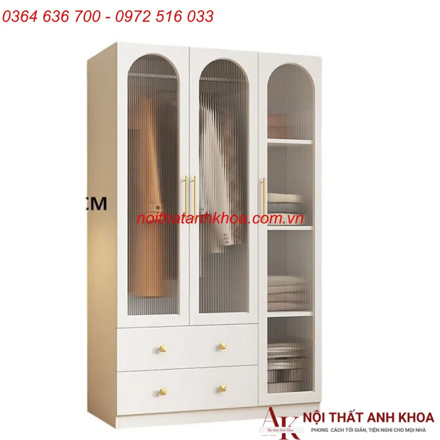 Tủ Quần Áo Gỗ Ép 2 Cánh Màu Trắng Giá Rẻ