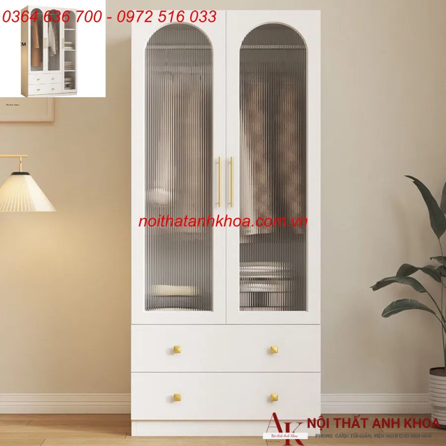 Tủ Quần Áo Gỗ Ép 2 Cánh Màu Trắng Giá Rẻ