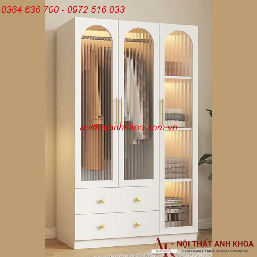 Tủ Quần Áo Gỗ Ép 2 Cánh Màu Trắng Giá Rẻ