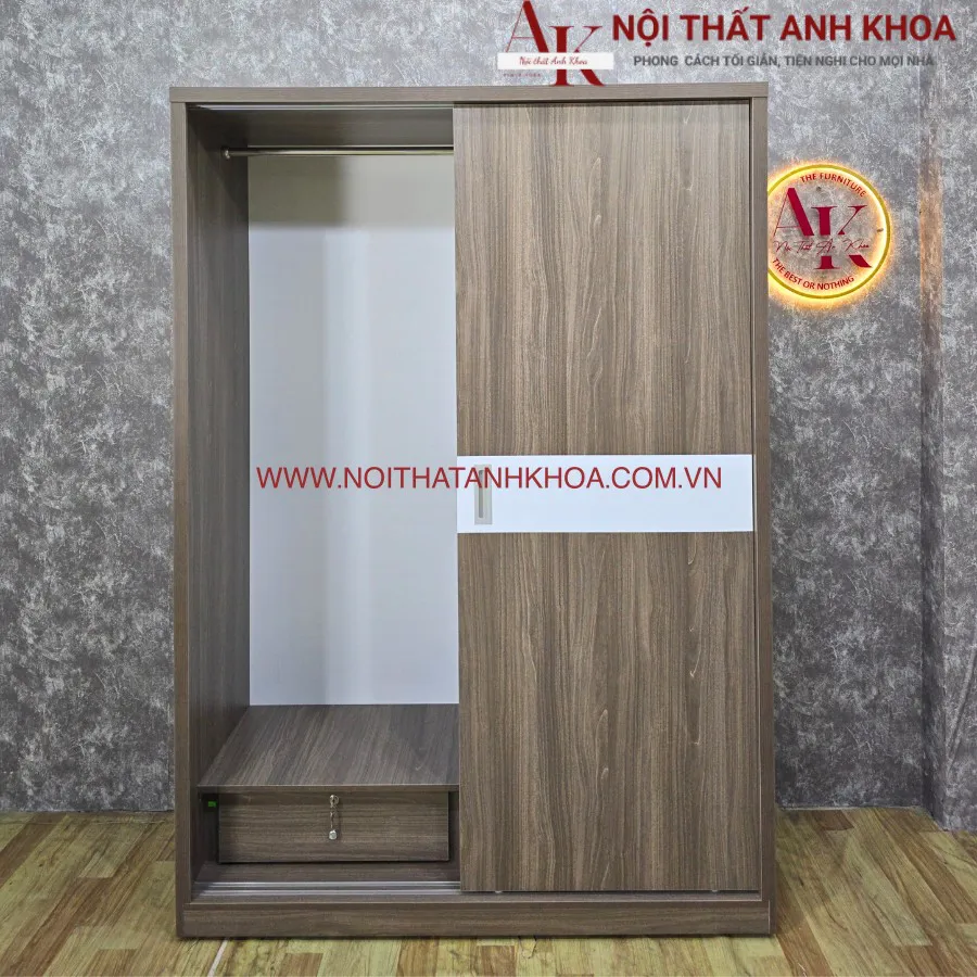 Tủ Quần Áo Gỗ Ép Cửa Lùa Màu Vân Gỗ Đẹp Giá Tốt