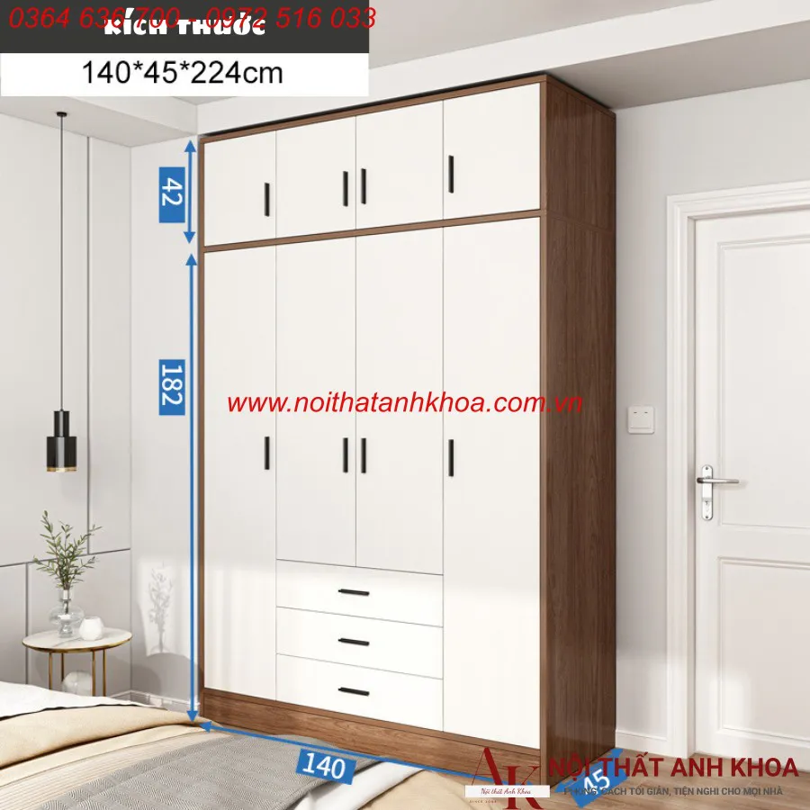Tủ Quần Áo Gỗ Ép Thiết Kế Kịch Trần Đẹp