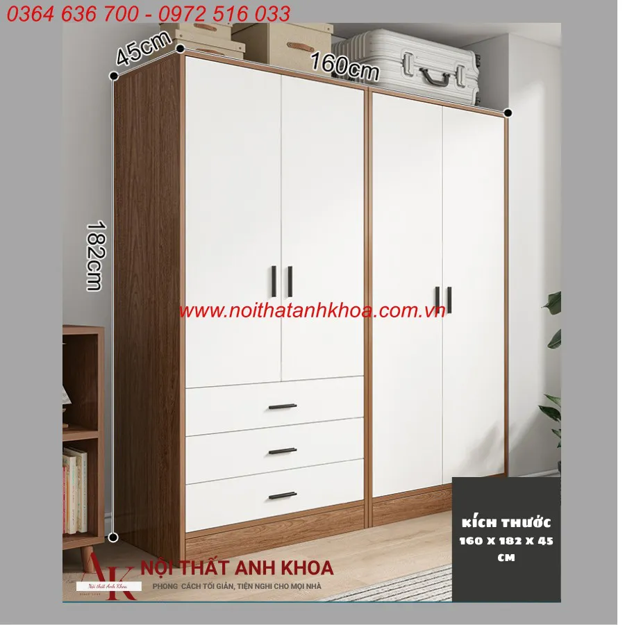 Tủ Quần Áo Gỗ Ép Thiết Kế Kịch Trần Đẹp