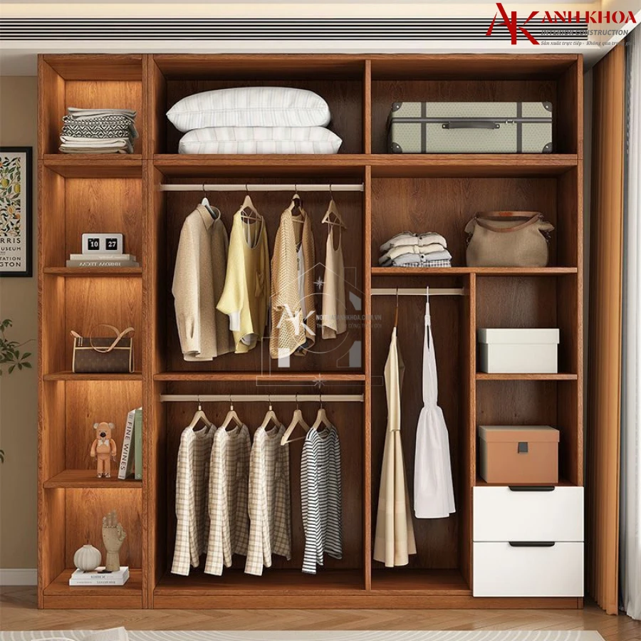 Tủ Quần Áo Hiện Đại Gỗ Công Nghiệp Màu Óc Chó