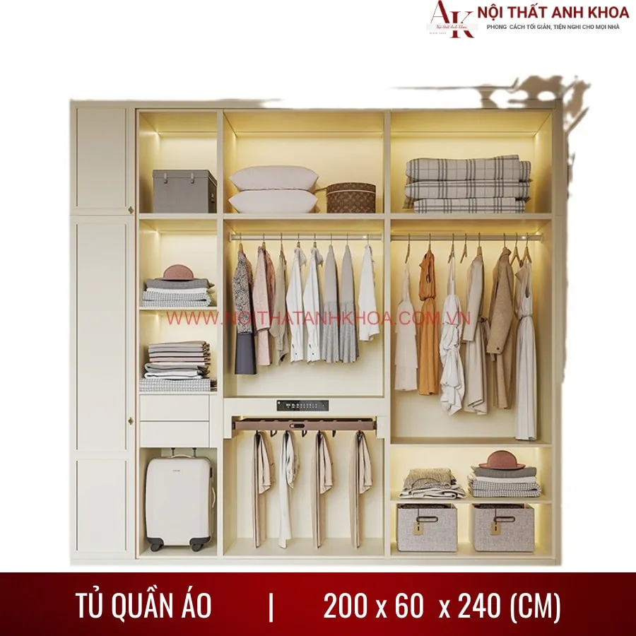 Tủ Quần Áo Hiện Đại Kết Hợp Cánh Kính Sang Trọng 