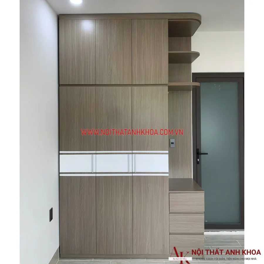 Tủ Quần Áo Kịch Trần Gỗ Công Nghiệp Phối Điểm Nhấn Trắng Đẹp Hiện Đại