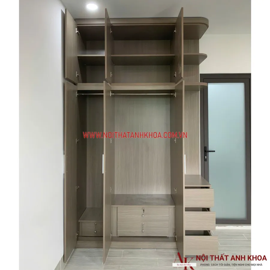 Tủ Quần Áo Kịch Trần Gỗ Công Nghiệp Phối Điểm Nhấn Trắng Đẹp Hiện Đại