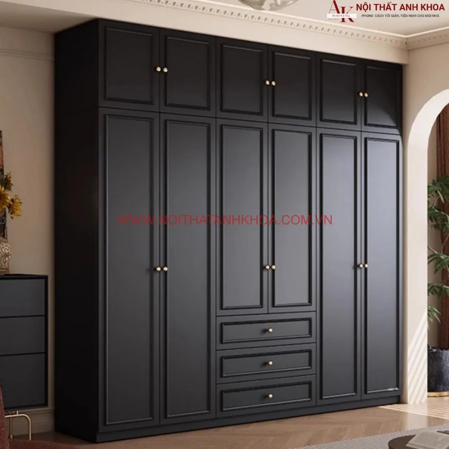 Tủ Quần Áo Màu Đen Gỗ MDF Đẹp Lịch Lãm