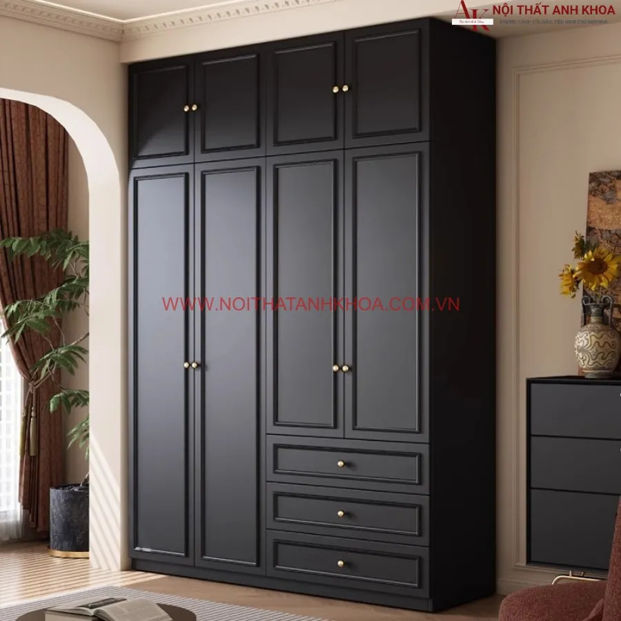 Tủ Quần Áo Màu Đen Gỗ MDF Đẹp Lịch Lãm