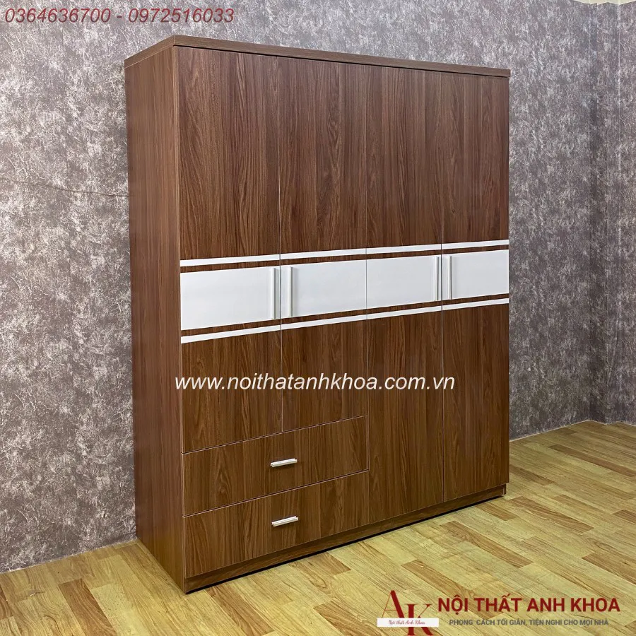 Tủ Quần Áo Màu Óc Chó Gỗ Công Nghiệp Thiết Kế Đẹp Hiện Đại