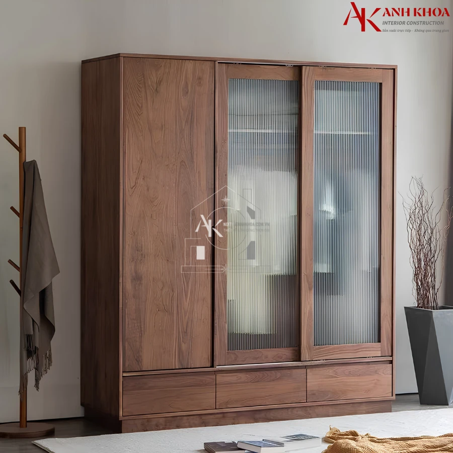 Tủ Quần Áo Màu Óc Chó Gỗ Công Nghiệp