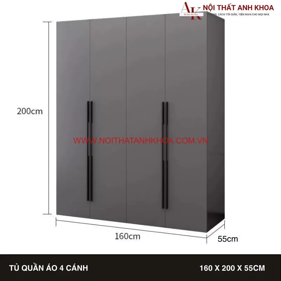 Tủ Quần Áo Màu Xám Ghi Gỗ Công Nghiệp Cao Cấp Giá Rẻ