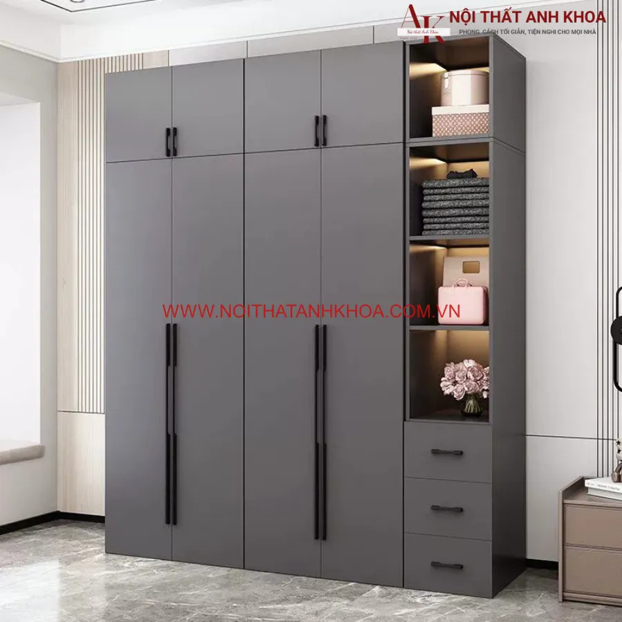 Tủ Quần Áo Màu Xám Ghi Gỗ Công Nghiệp Cao Cấp Giá Rẻ