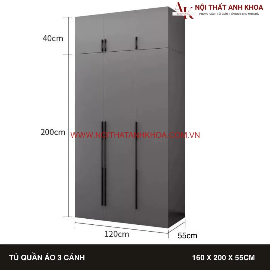 Tủ Quần Áo Màu Xám Ghi Gỗ Công Nghiệp Cao Cấp Giá Rẻ