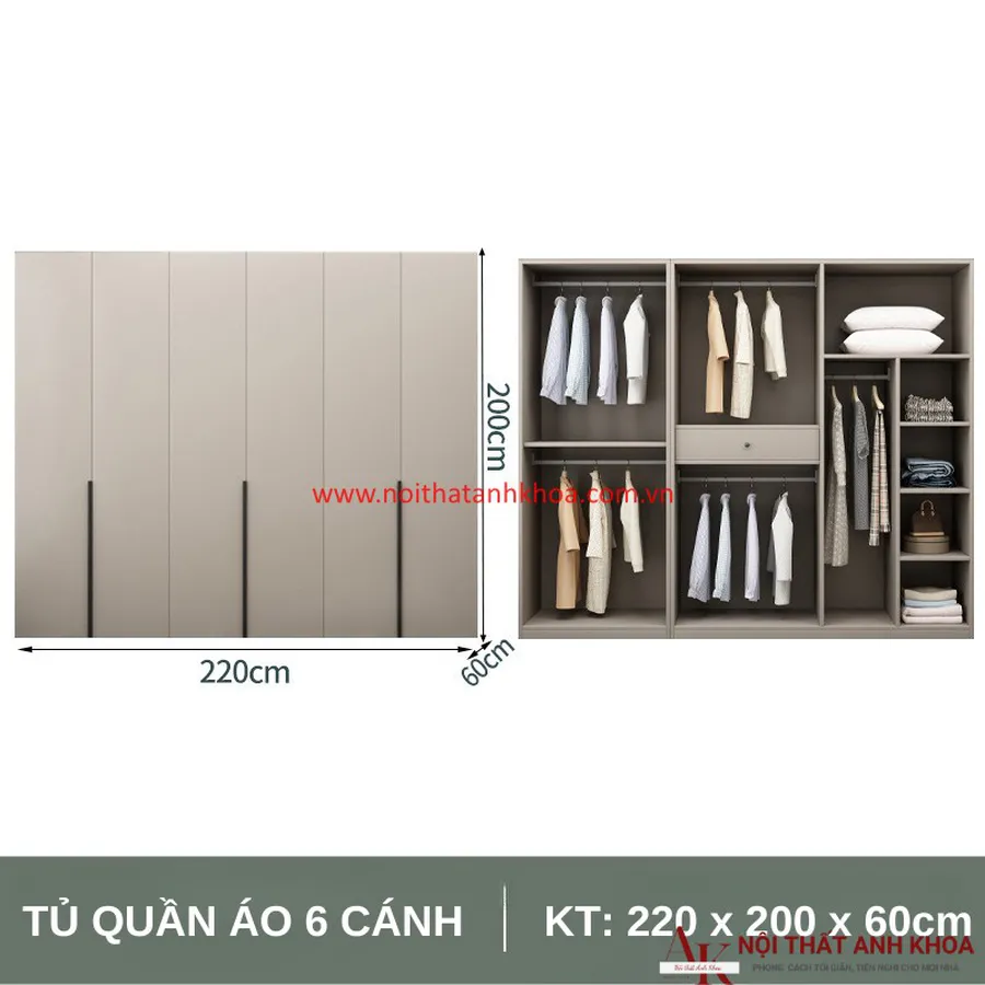Tủ Quần Áo MDF Thiết Kế Hiện Đại Giá Tốt