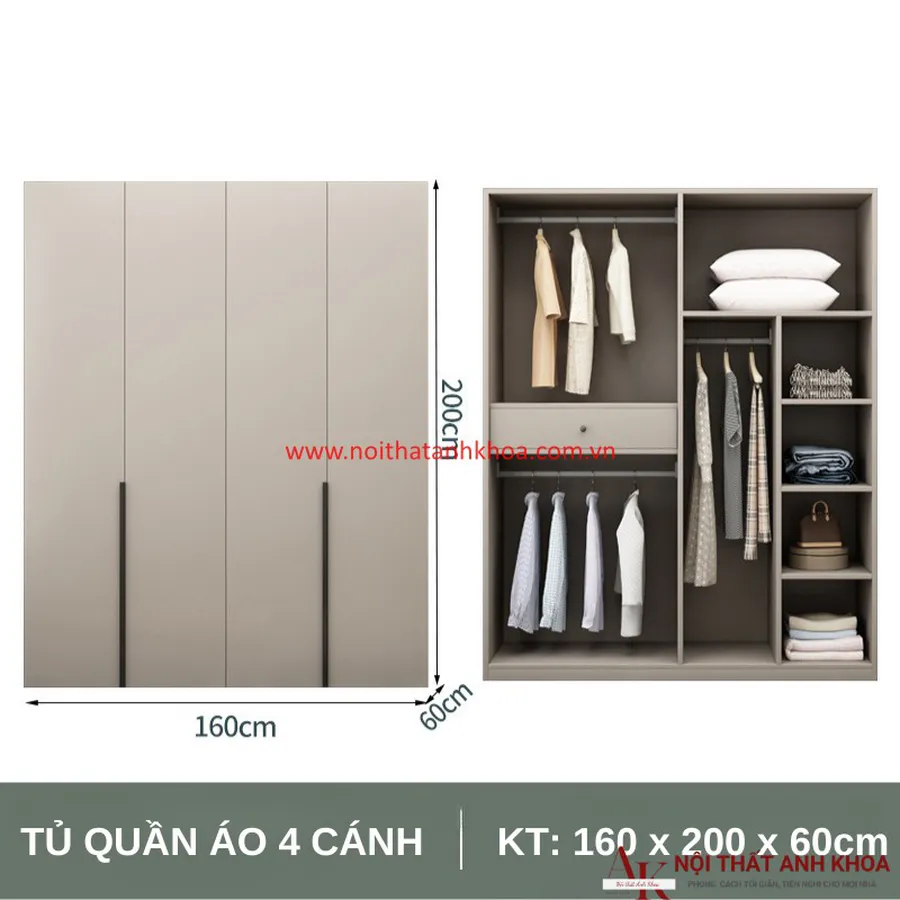 Tủ Quần Áo MDF Thiết Kế Hiện Đại Giá Tốt