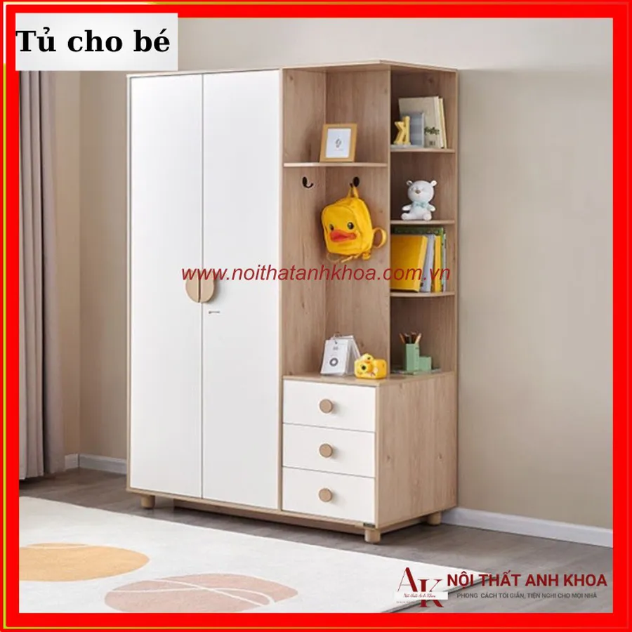 Tủ Quần Áo Trẻ Em Gỗ MDF Có Kệ Phối Màu Đẹp Giá Rẻ