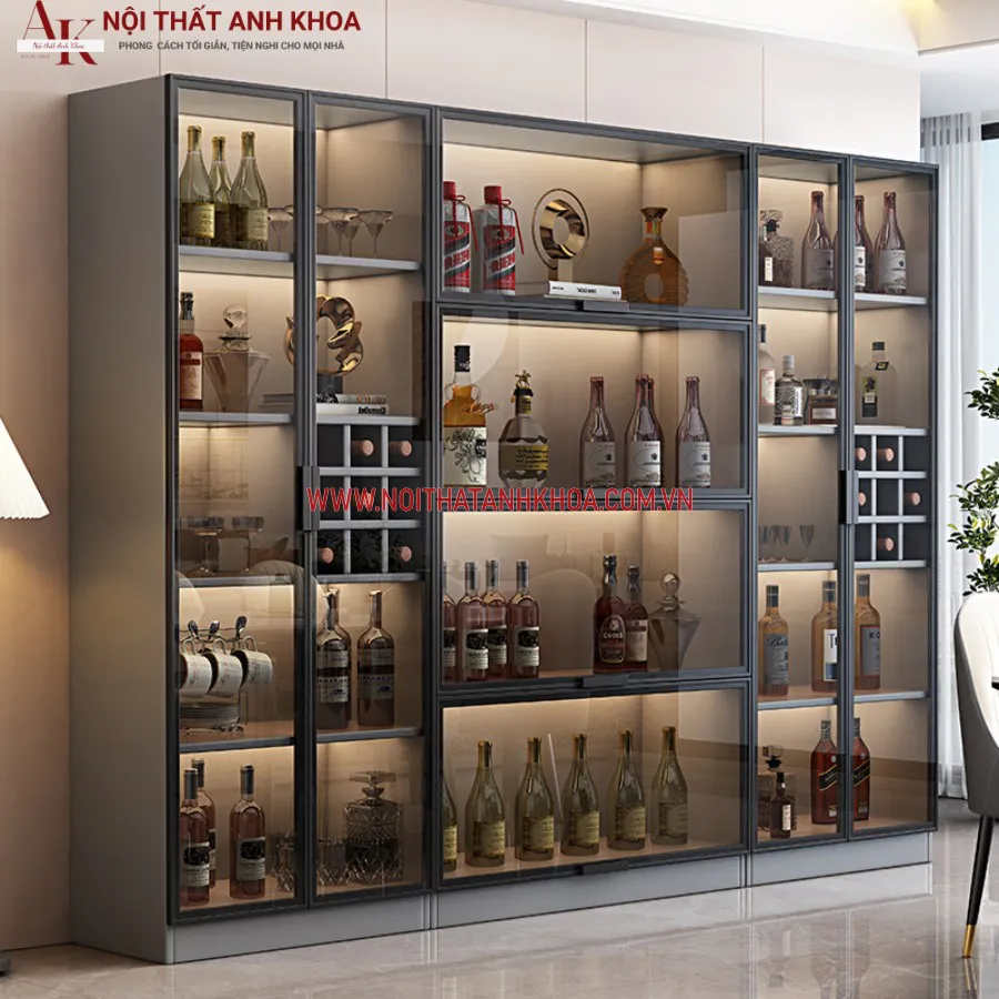 Tủ Rượu Cánh Kính Cường Lực Khung Gỗ MDF Hiện Đại Giá Tốt