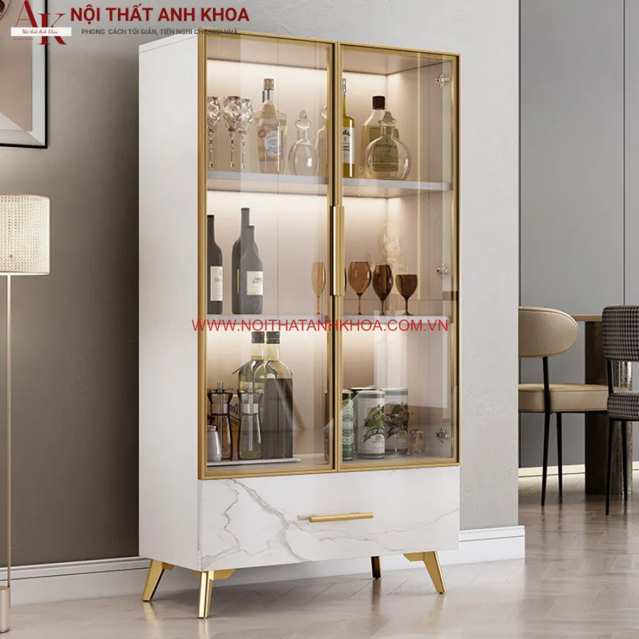 Tủ Rượu Cánh Kính Kết Hợp Với Gỗ Đẹp Hiện Đại
