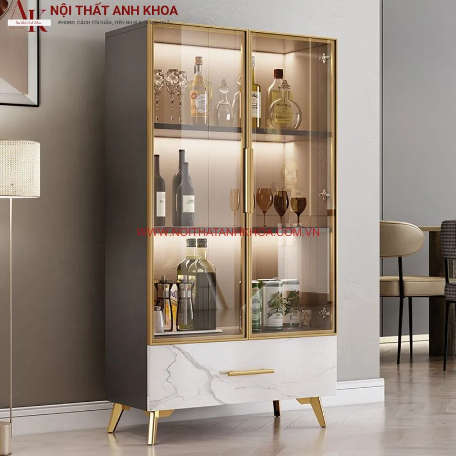 Tủ Rượu Cánh Kính Kết Hợp Với Gỗ Đẹp Hiện Đại