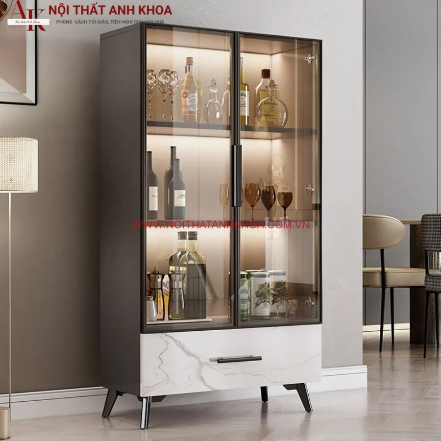 Tủ Rượu Cánh Kính Kết Hợp Với Gỗ Đẹp Hiện Đại
