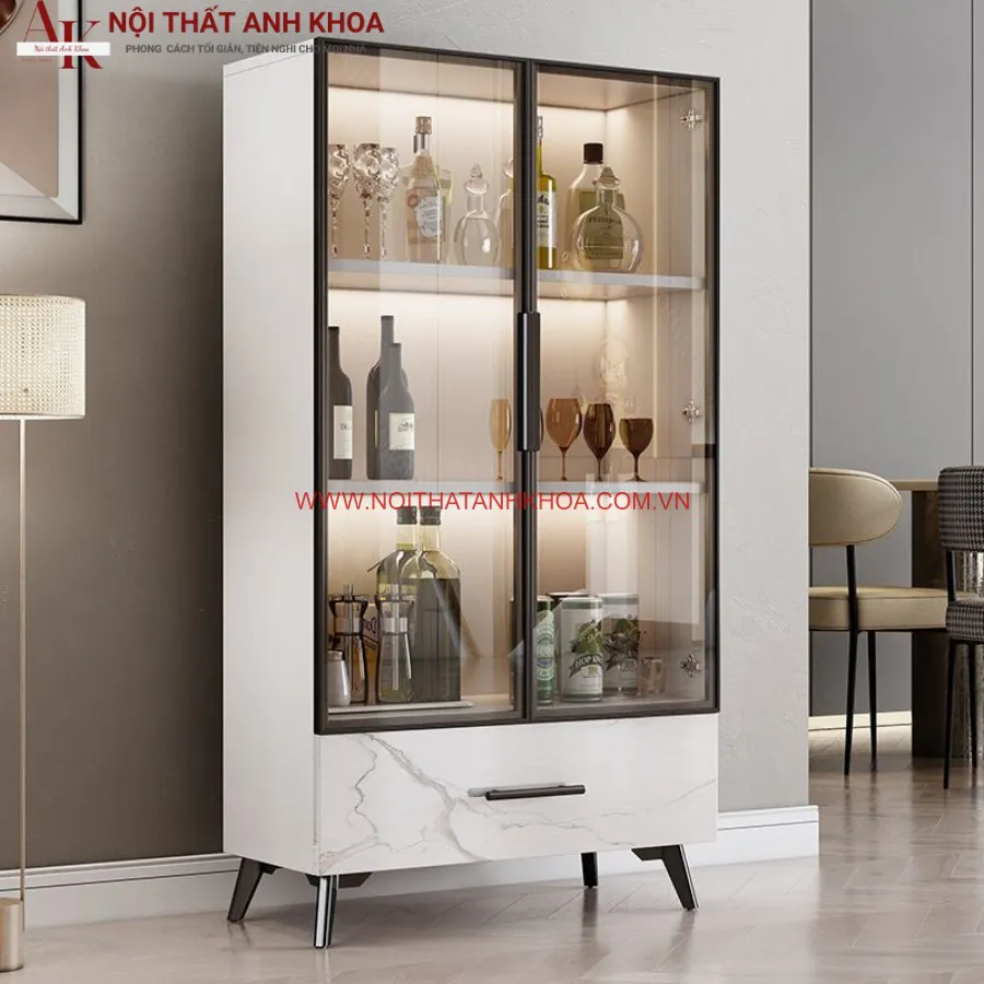 Tủ Rượu Cánh Kính Kết Hợp Với Gỗ Đẹp Hiện Đại