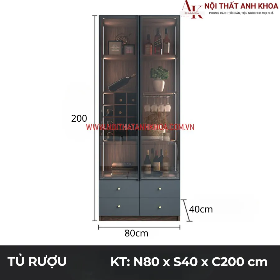 Tủ Rượu Cánh Kính Khung Tủ Gỗ Công Nghiệp MDF Giá Tốt