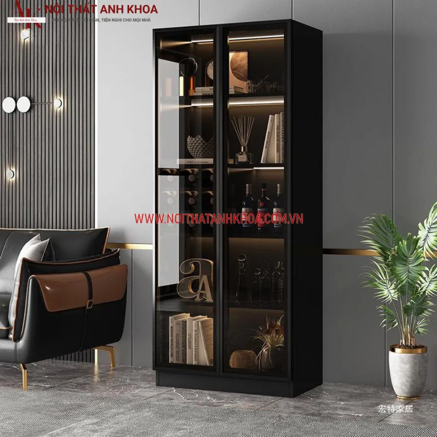 Tủ Rượu Kính Màu Xám Gỗ Công Nghiệp Đẹp Hiện Đại