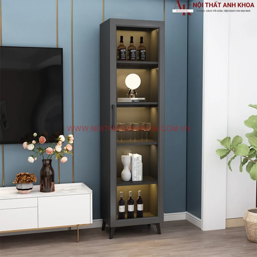 Tủ Rượu Mini Gỗ Công Nghiệp Kết Hợp Cánh Kính