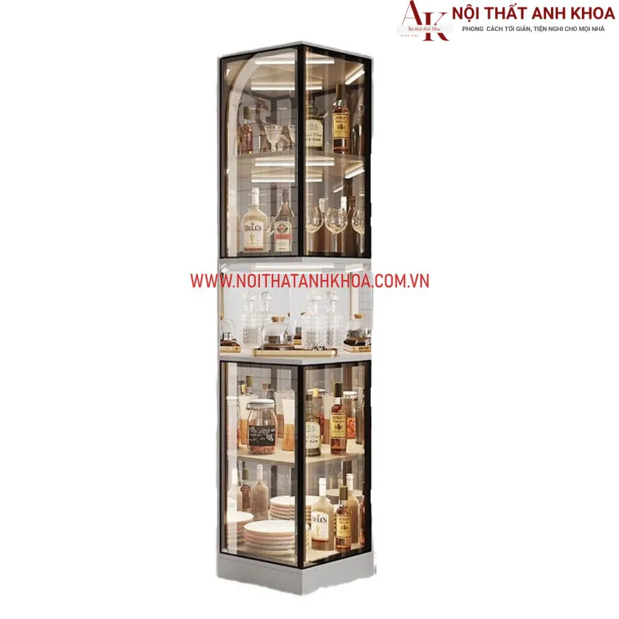 Tủ Rượu Nhỏ Màu Trắng Kết Hợp Cánh Kính Đẹp Chắc Chắn