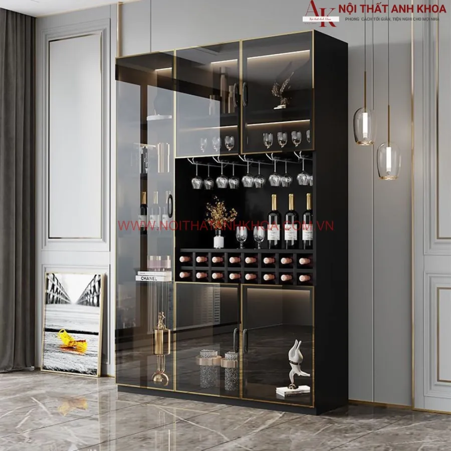 Tủ Rượu Phòng Khách Chung Cư Cánh Kính Đẹp Hiện Đại