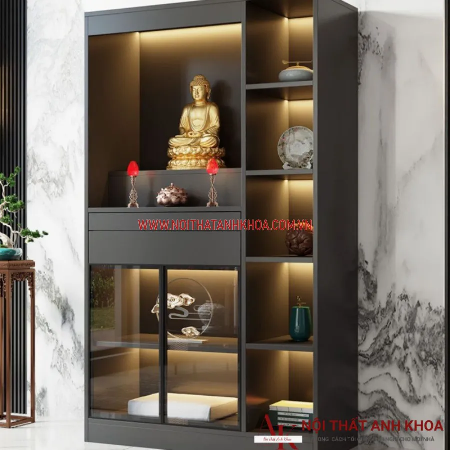 Tủ Thờ Đứng Gỗ Công Nghiệp Kết Hợp Cánh Kính