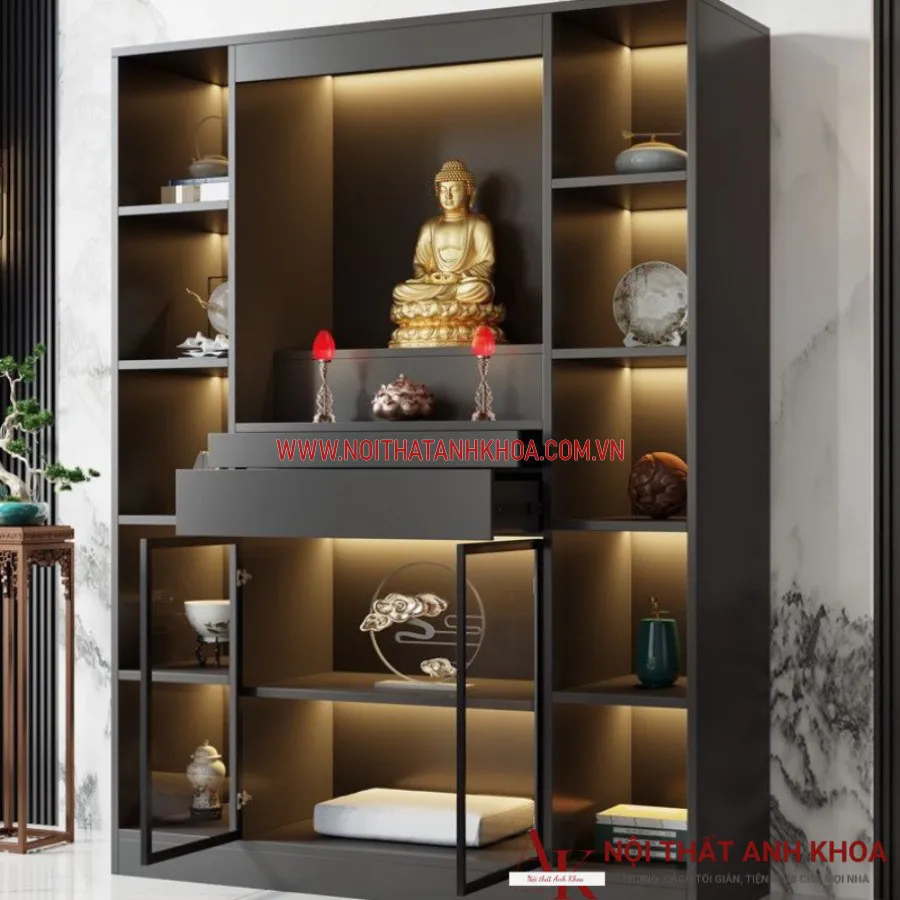 Tủ Thờ Đứng Gỗ Công Nghiệp Kết Hợp Cánh Kính