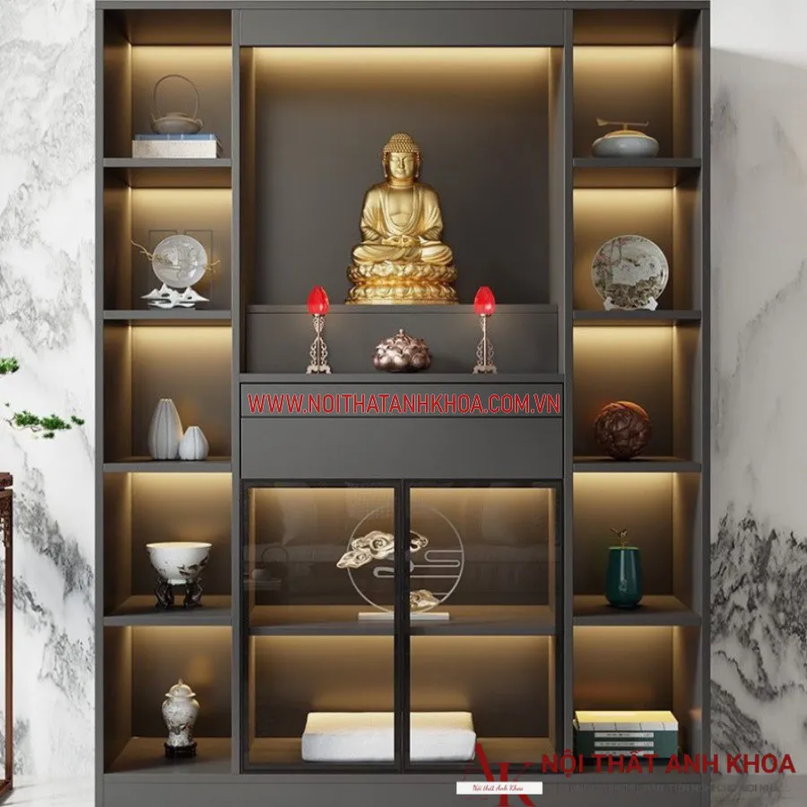 Tủ Thờ Đứng Gỗ Công Nghiệp Kết Hợp Cánh Kính