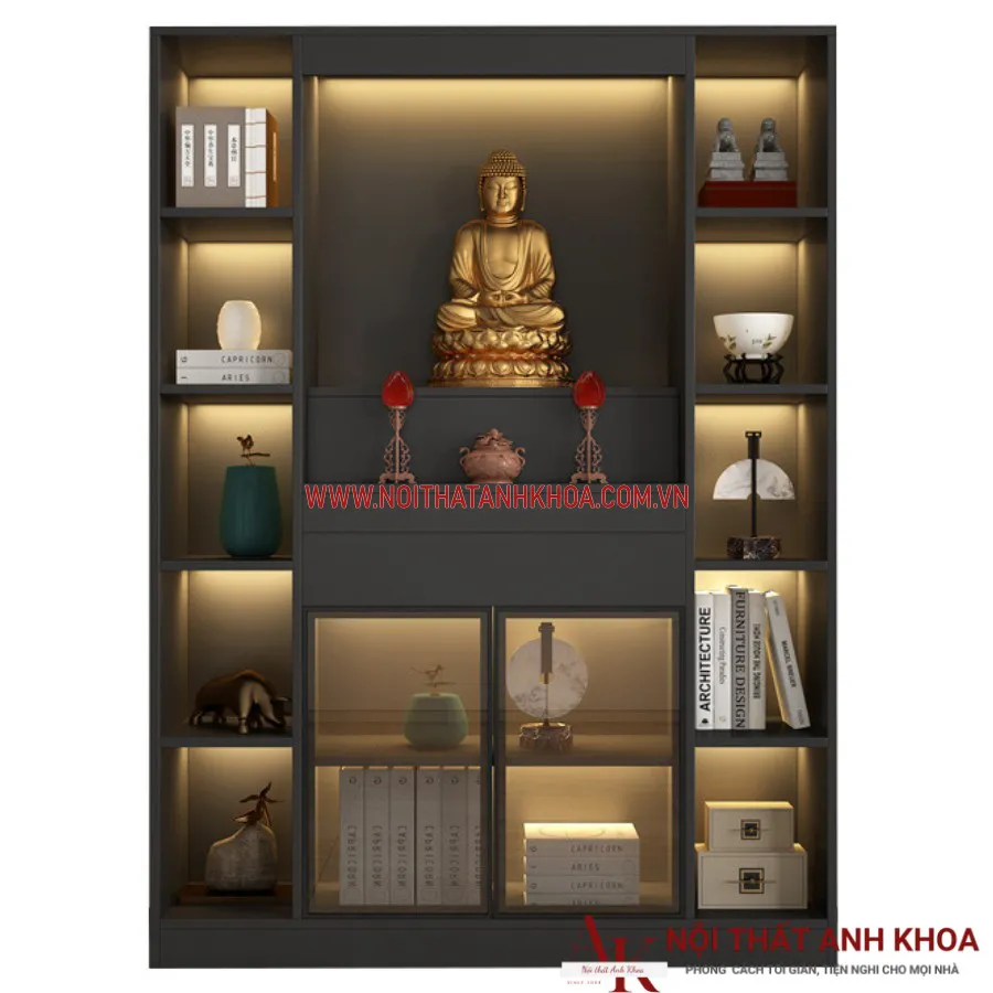 Tủ Thờ Đứng Gỗ Công Nghiệp Kết Hợp Cánh Kính