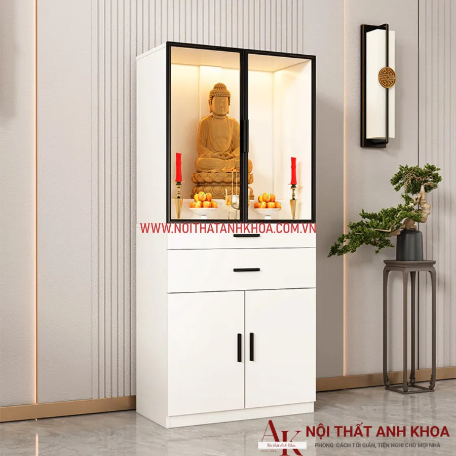 Tủ Thờ Đứng Gỗ Công Nghiệp Màu Trắng Giá Rẻ