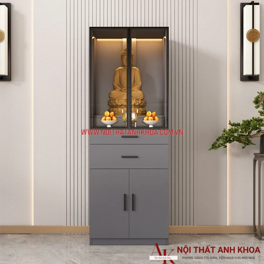 Tủ Thờ Phật Gỗ Công Nghiệp Kết Hợp Cánh Kính Giá Rẻ